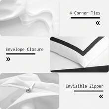 Hotel Duvet Cover Set  Microfiber Line Pattern Bedding Collection Ultra Soft Breathable Duvet Cover With Pillowcase - Black - View 4