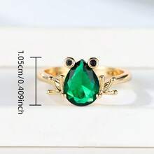 Vanel 1pc Elegant Gold Frog Shaped Ring For Women, Pear Cut Green Cubic Zirconia Animal Ring, Fashionable Statement Jewelry Suitable For Daily Wear And Parties - Golden Yellow-multicolor - View 5