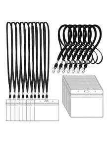 1/10/12pcs Transparent Plastic Horizontal Name Tag ID Card Holders With 30pcs Black Flat Lanyard Straps And Swivel Hooks - Multicolor - View 13