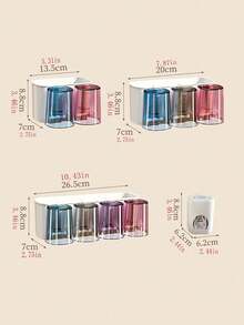 一套壁挂式牙刷架，配有 4/3/2 个防尘牙刷杯和牙膏分配器，多功能浴室收纳架，带自动牙膏分配器和牙刷杯，无需钻孔，豪华浴室套装，壁挂式牙刷收纳架，家居浴室配件 - 彩色 - 查看 16