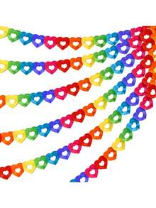 2/4/6/10 Pieces Colorful Rainbow Heart Banner - 60 Feet Colorful Rainbow Gay Pride Paper Garland - Heart Shape Hanging Decorations For Birthday Party Wedding Parades Celebration - Seven-colored Heart - View 1