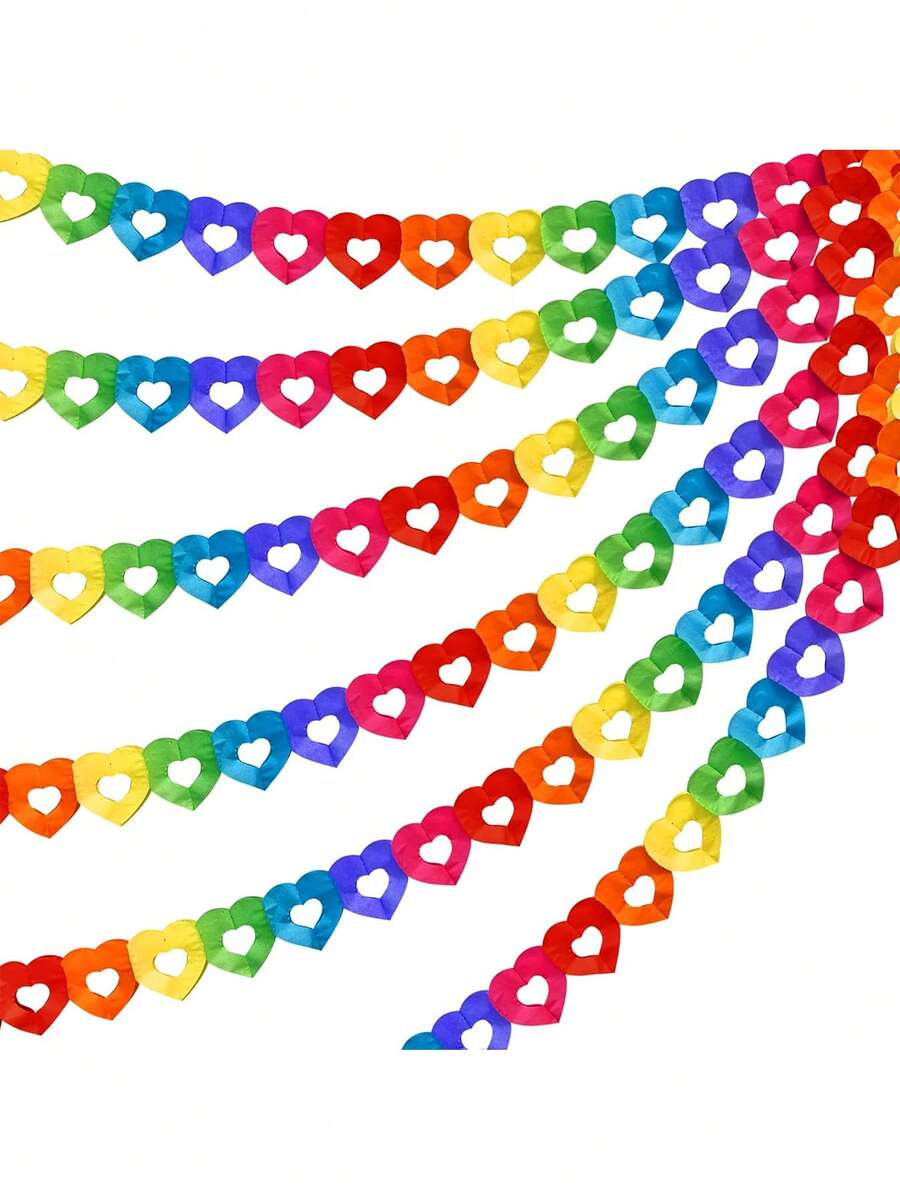 2/4/6/10 Pieces Colorful Rainbow Heart Banner - 60 Feet Colorful Rainbow Gay Pride Paper Garland - Heart Shape Hanging Decorations For Birthday Party Wedding Parades Celebration - Seven-colored Heart - View 1