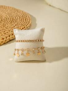 2pcs/Set Fashionable Gold-Tone Double-Layer Butterfly Rhinestone Anklet Set, Versatile Daily Wear Jewelry For Women - 31256-ank-g-eP - View 7