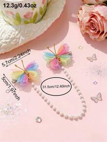 1pc Colorful Butterfly & Faux Pearl Tassel Chain Hair Clip, Fashion Hair Accessory For Girls, Suitable For Daily Wear, Spring/Summer, Party (Butterfly Color Random) - Multicolor - View 4