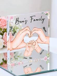 Tấm bảng vuông bằng acrylic khắc tên theo yêu cầu, hình ảnh gia đình nắm tay nhau, món quà lưu niệm độc đáo dành tặng mẹ, bố, bà, ông, quà tặng nhân Ngày của Mẹ, Ngày của Cha, sinh nhật, kỷ niệm. - Nhiều màu - Xem 2