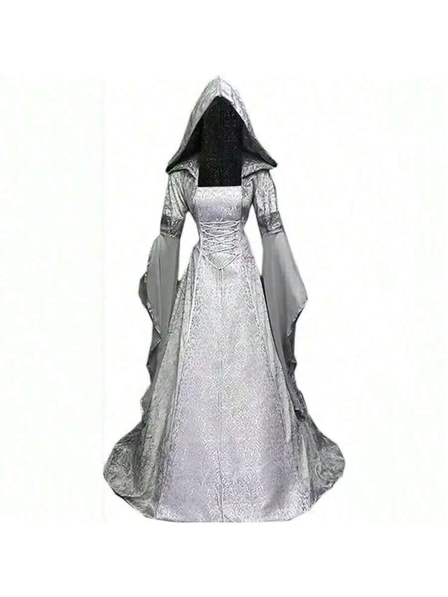 Luxury Witch Dress For Women Halloween Cosplay Costume Vintage Embroidery Gothic Renaissance Style - Màu tím - Xem 1