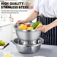 LAISONWARE 2 Packs Heavy-Gauge Stainless Steel Colander Set - Micro-Perforated Filter Bowls For Washing Vegetables, Fruits & Draining Pasta | Dishwasher & Rustproof | Spring Kitchen Organization Essential - Multicolor - View 10