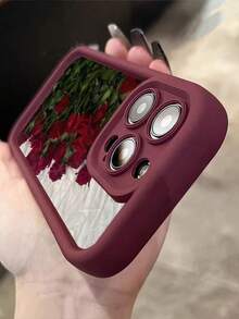 1pc Wine Red/Romantic Red Rose Full Coverage TPU Shockproof Phone Case, Compatible With Apple 16, 15, 14, 13, 12, 11 Pro Max - Multicolor - View 2