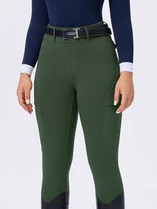 ROYALS MATTINI Solid Color Women's Riding Breeches - High Waist Slim Fit Equestrian Pants, Classic Versatile, Professional Equestrian Training Pants (No Belt) Sports - Dark Green - View 5