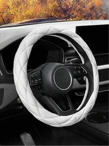 Nueva cubierta de volante de coche para mujeres - 14.5-15 pulgadas, de piel de oveja PU con bordado 3D, suave y cómoda, sin anillo interior. Adecuada para todos los modelos - Estilo A - Ver 16