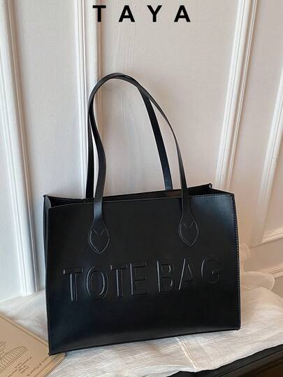 Women's Large Capacity Tote Bag, Faux Leather Material, Dual Shoulder Strap Design, Spacious For Commuting And Shopping