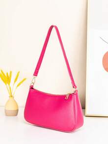 Tas Baguette Satu Bahu Minimalis Modis yang Bisa Diselipkan di Bawah Lengan - Hot Pink - View 4