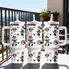 Disney 1个迪士尼大容量带把手保温杯，可爱米妮图案，不锈钢真空保温杯，带吸管，容量1200毫升，带防伪码的包装盒 - 彩色 - 查看 6