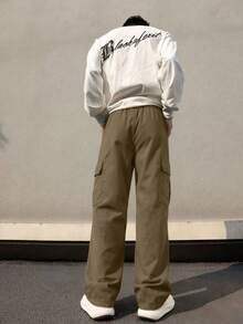 1pc Tween Boys Vintage Minimalist Cargo Pants, Suitable For Workout, Outdoor, Spring/Autumn - Camel - View 2