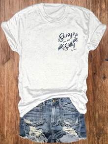 Women'S Casual Short Sleeve T-Shirt - "Salty Like Me" Sea Turtle Graphic Print, Vibrant Red Relaxed Fit Round Neck Top, Medium Stretch Machine Washable All-Season Beach Vacation & Casual Attire, Summer Clothing, Notch Detail Shirt, Comfortable FabricLoose Fit Benito Bowl,Big Game, Football Fast Delivery Women'S Casual And Stylish Short-Sleeved Printed Shirt/T-Shirt, Breathable, Suitable For Outdoor Sports, Everyday Wear, Birthday Gifts, Christmas Gifts, Halloween Gifts, Or As A Commemorative Shirt For Friends Or Loved Ones. Also Suitable As A Pullover - trắng - Xem 3