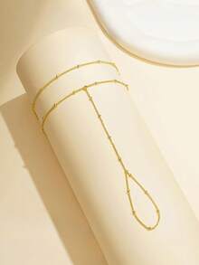 1件时尚个性简约金属串珠双层链式指环手链，百搭，适合日常佩戴（手工链条裁剪至合适长度，珠子数量随机） - 金色 - 查看 5