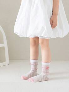 5双装女童可爱粉色碎花透气网眼中筒袜，春夏款 - 彩色 - 查看 10