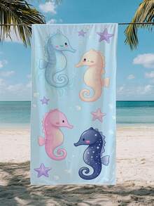 1pc Colorful Seahorse Pattern Kids Beach Towel, Super Soft Microfiber Extra Large Beach Blanket, Super Absorbent Bath Towel, Suitable For Travel, Swimming Pool, Diving, Surfing, Yoga, Camping, Available In Multiple Sizes, Beach Accessories For Beach, Pool, Travel, Camping, Yoga - Multicolor - View 4