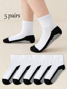 5 đôi tất cổ điển màu đen trắng phối chấm bi chống trượt cho trẻ em, tất mắt cá chân thoáng khí, thoải mái cho bé trai và bé gái, thích hợp cho mùa xuân, hè và thu. - Nhiều màu - Xem 13