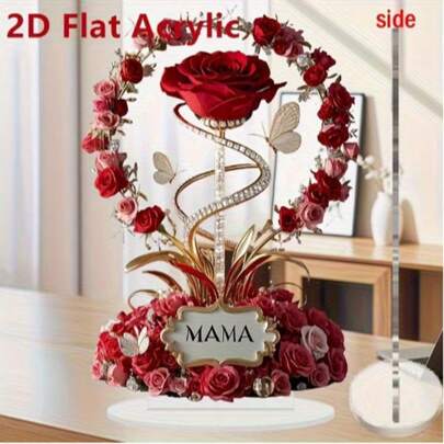 1 chiếc hoa hồng đỏ 2D bằng acrylic hình chữ MAMA để trang trí bàn làm việc, thích hợp cho trang trí nhà cửa, Ngày của Mẹ, sinh nhật mẹ.