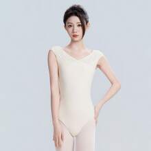 Áo liền quần múa ba lê Daydance1 dành cho nữ, chất liệu ren, cổ chữ V, thích hợp cho người lớn, tập thể dục dụng cụ và ba lê, tay ngắn. - Rượu sâm banh - Xem 6