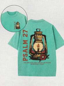 Double-Sided Washed With Flame,Christian,Religious Faith Printing, High-Quality Wax Printed Cotton Retro Fashion,Suitable For Summer T-Shirt,For Gift - 湖綠色 - 查看 1