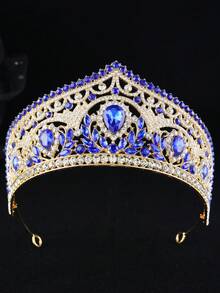 1件畅销全水晶水滴玻璃新娘皇冠合金头饰，适合节日、生日、庆典等场合，可作为女士礼物配饰。 - 藍色 - 查看 5