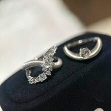 1 Piece Of Solid Color Diamond-Embellished Brushed Irregular Cross Ring, Simple And Versatile - 銀色交叉戒指 - 查看 9