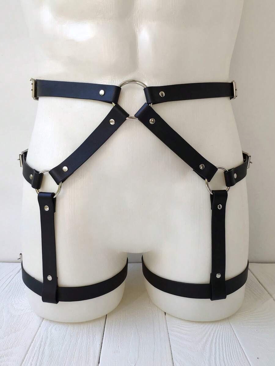 Men's Punk Gothic Faux Leather Thigh Leg Harness For Rave Festival And Party Outfit - Black - View 1