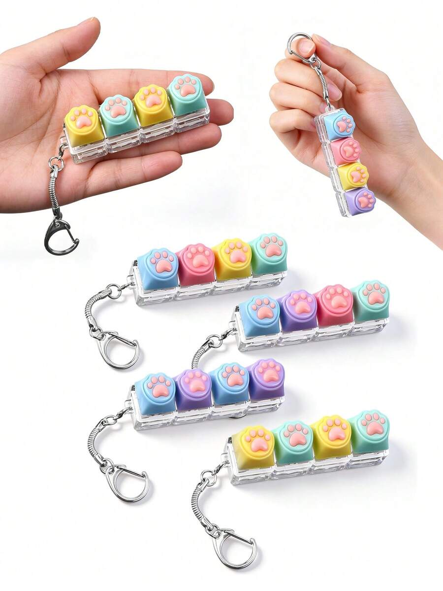 1pc Keyboard Finger Spinner, Cute Cat Paw Shaped Keyboard Keychain, Stress Relief Button Finger Toy, Adjustable Keyboard Press Finger Toy, Cat Paw Pattern, Ample Stock, Adorable Design, Meets Your Daily Needs And Replacement Needs, You Can Also Share With Colleagues And Friends. - Multicolor - View 1