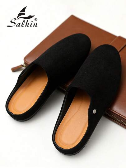 Salkin 新款时尚设计师男士穆勒拖鞋，透气柔软的套脚乐福鞋，优雅绅士拖鞋，带足弓支撑的男士家居鞋，柔软皮革，防滑橡胶鞋底，室内外皆宜，办公休闲皆可穿着，舒适凉鞋，父亲节/丈夫节/男友节的绝佳礼物，建议选大一码