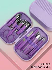 8/14pcs Multifunctional Manicure Set, Stainless Steel Nail Clippers For Fingers And Toes, Nail Care Tools, Pedicure Kit, Professional Travel Manicure Set, Purple New Packaging Box - Multicolor - View 4