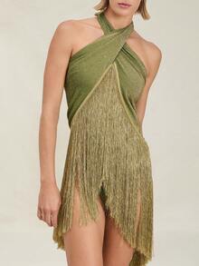 Women Sarong Turned Top Wrap Tie Up Crop Top Backless Beach Cover Up Boho Sexy Summer Vacation Top - màu xanh lá - Xem 5