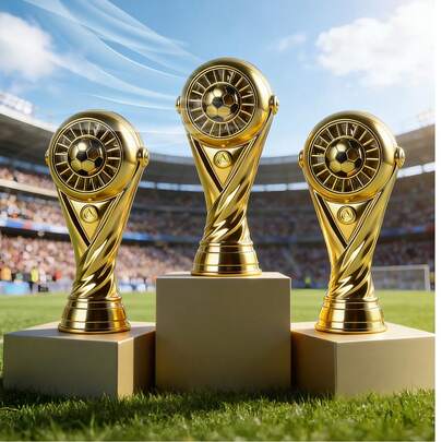 AOYI Bärbar handhållen fläkt, troféformad personlig handfläkt, 500mAh uppladdningsbart batteri, 3 justerbara vindhastigheter, fotbollspresent för matchdagen, sommarresesaker, semester, hem, kontor, skola, män, kvinnor, make, pappa, morfar, ungdom