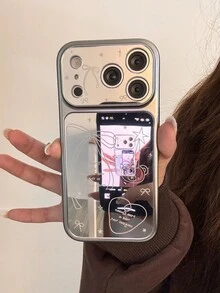 Compatible With IPhone 17 Pro Phone Case, Full Coverage Lens Protection Anti-Fall Mirror Protective Cover, Suitable For IPhone 14 Pro, 16, 15 Pro Max, 13, Cartoon Minimalist Bow Design - Silver - View 4