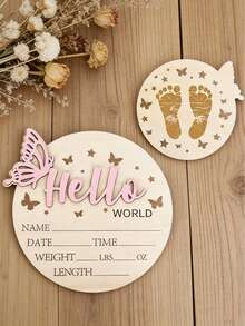 1 pieza Placa de anuncio de nacimiento de madera de doble cara, placa conmemorativa creativa, tarjeta de nombre de madera, adecuada para nuevos padres y adolescentes, gran regalo para madres embarazadas, bienvenida de recién nacidos, props de fotografía, regalo de bautizo, baby shower - color madera - Ver 1