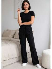Women's Wide-Leg Winter Pants, Lanzinha Brand, Winter Fashion 2026, Copa Brasil. - 黑色 1p - 查看 1