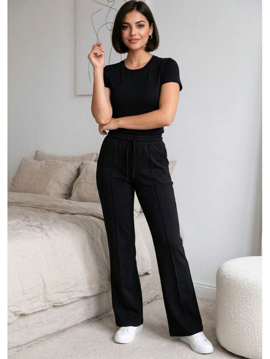 Women's Wide-Leg Winter Pants, Lanzinha Brand, Winter Fashion 2026, Copa Brasil. - 黑色 1p - 查看 1