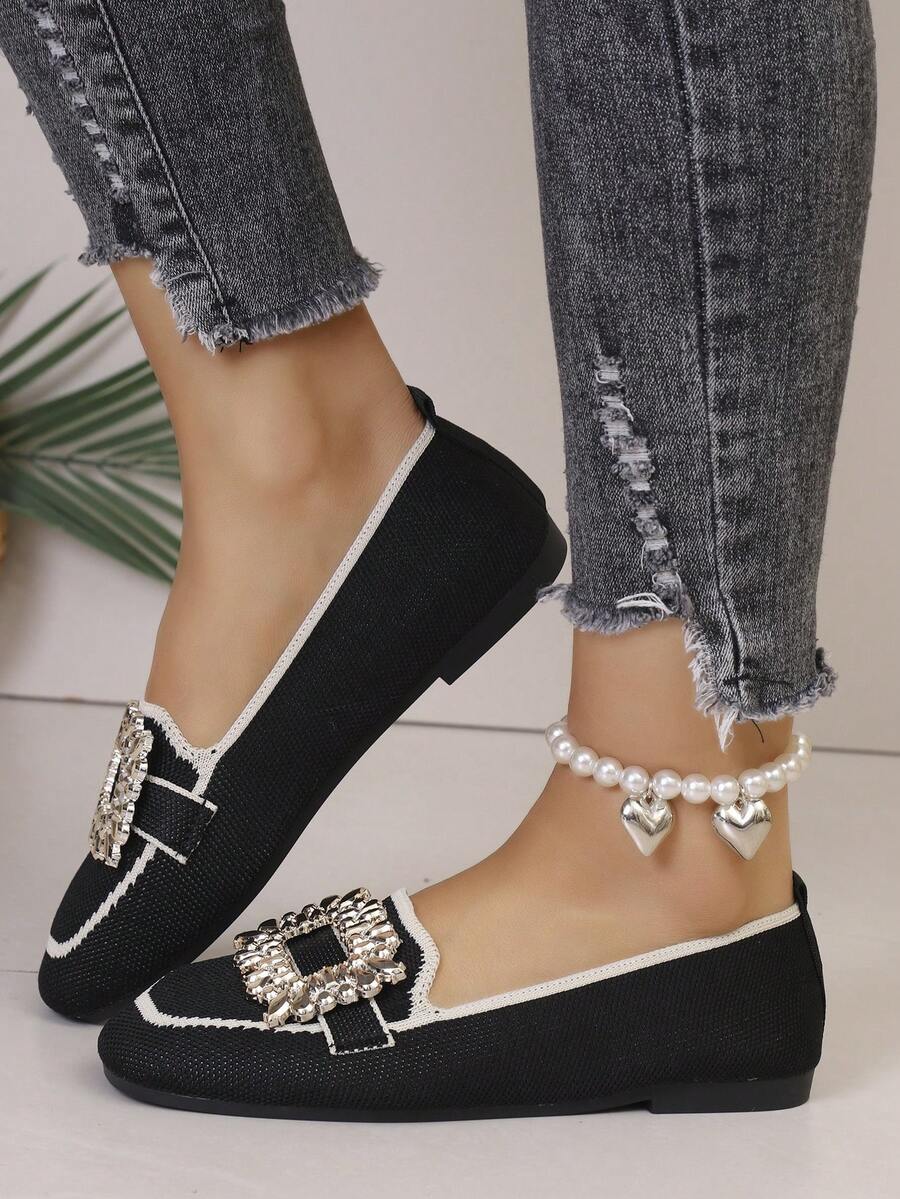 Mocasines de punta cuadrada, zapatos casuales, nueva llegada - Negro - Ver 1