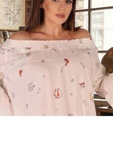 Áo kiểu tay phồng cổ buộc dây in họa tiết trừu tượng toàn thân - Nhiều màu - Xem 3