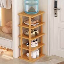 DIY Bamboo & Wood Vertical Shoe Rack - Multi-Functional Vertical Storage Shelf, Space-Saving Home Organizer Suitable For Various Rooms, Made Of Wood Board Structure - Multicolor - View 5