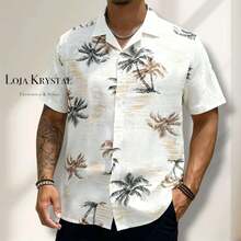 JL Men's Hawaiian Floral Beach Shirt, Short Sleeve, Button-Down, Spring And Summer - Floral 23-Amarelo - 查看 1