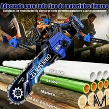 Motosierra Eléctrica Inalámbrica Portátil Moto Sierra 12 Pulgadas Mano Portátil Con 5 Cadenas Y 2 Batería Y 1 Cargador Y Guantes Ajuste Automático Por Perilla, Herramienta De Jardinería - A - Ver 2