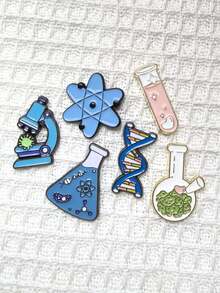 6pcs Chemical Beaker Brooch, Cartoon DNA Chain Microscope Badge, Personalized Lapel Pin For Clothes, Shoes, Bags, Gifts For Friends And Classmates On Holidays And Parties - Multicolor - View 7