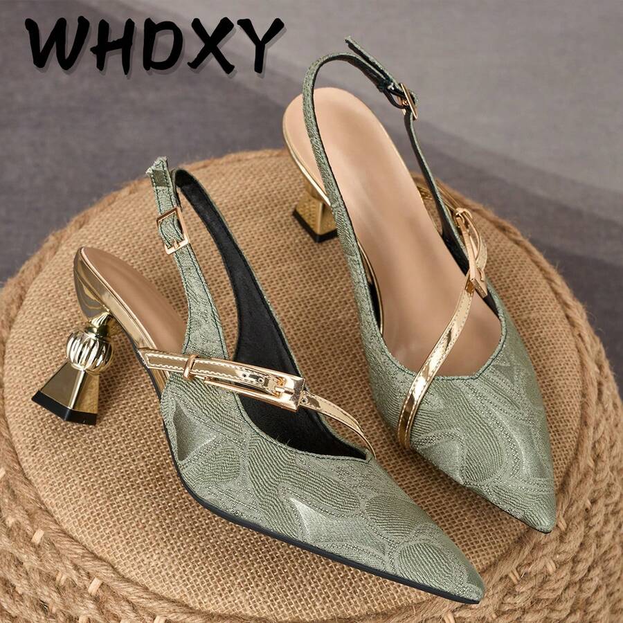WHDXY 2026新款时尚薄荷蓝高跟鞋,女士金属装饰尖头高跟鞋,舒适通勤鞋,优雅正式鞋,金属搭扣露后跟设计 - 薄荷藍 - 查看 1
