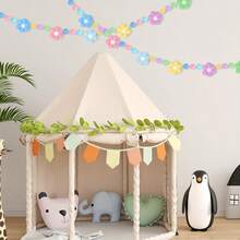 3D Felt Flower Pennant, Cute Felt Flower Ball Hanging Decor, Boho Style Felt Flower Ball Flag, Spring Felt Ball Flag Cute Flower Felt Hanging Decor, Colorful Pom Pom Flag, Home Decor, Spring Easter Home Fireplace Wall Party Supplies - Multicolor - View 2