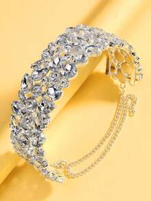 1 pieza Collar gargantilla con strass brillantes, collar de cristal versátil, cadena de cuello totalmente pavimentada de estilo bohemio, collar para usar en fiestas - Plateado - Ver 4