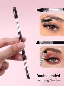 3Pcs Double-Ended Brow & Lash Brush Set, Professional Soft Fiber Makeup Tools, Portable Travel Eyebrow & Eyelash Brush Kit - Black - View 5