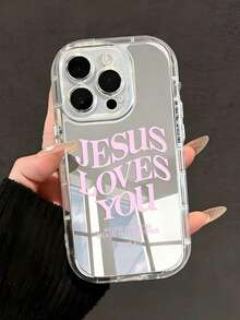1pc Minimalist Religious Slogan Solid Color Jesus Pattern Full Coverage Soft Phone Case Compatible With IPhone 17 Pro Max/16 Pro Max/15 Pro Max/17 Pro/17/16/15/14/13/12/11 - Multicolor - View 1