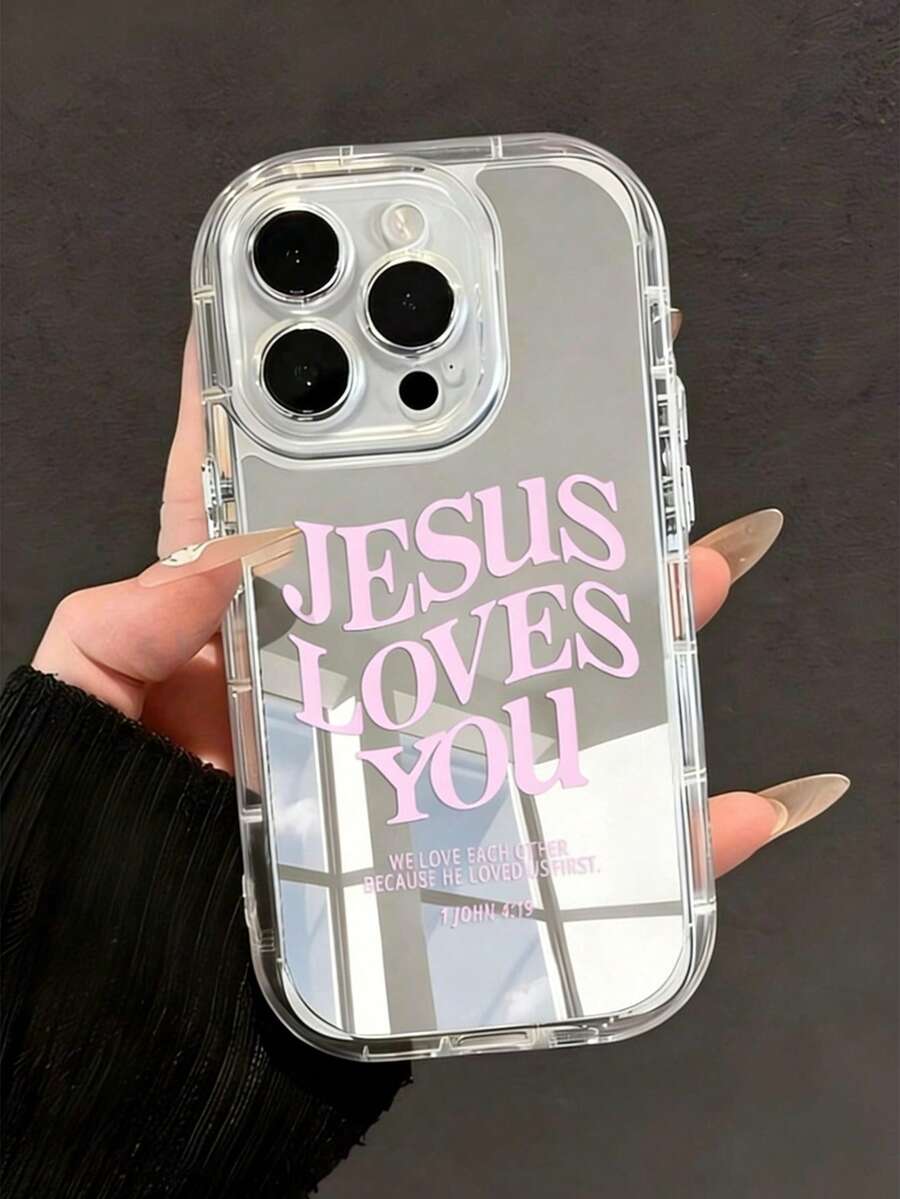 1pc Minimalist Religious Slogan Solid Color Jesus Pattern Full Coverage Soft Phone Case Compatible With IPhone 17 Pro Max/16 Pro Max/15 Pro Max/17 Pro/17/16/15/14/13/12/11 - Multicolor - View 1